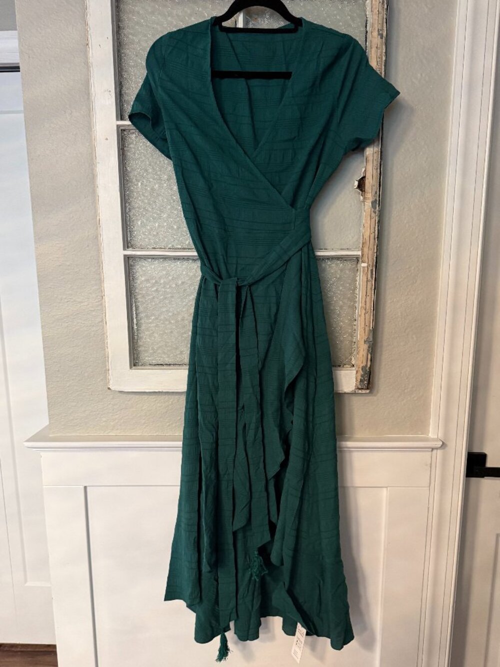 NWT Live Life on the Beach Emerald Green True Wrap Maxi Dress Tassels Small
